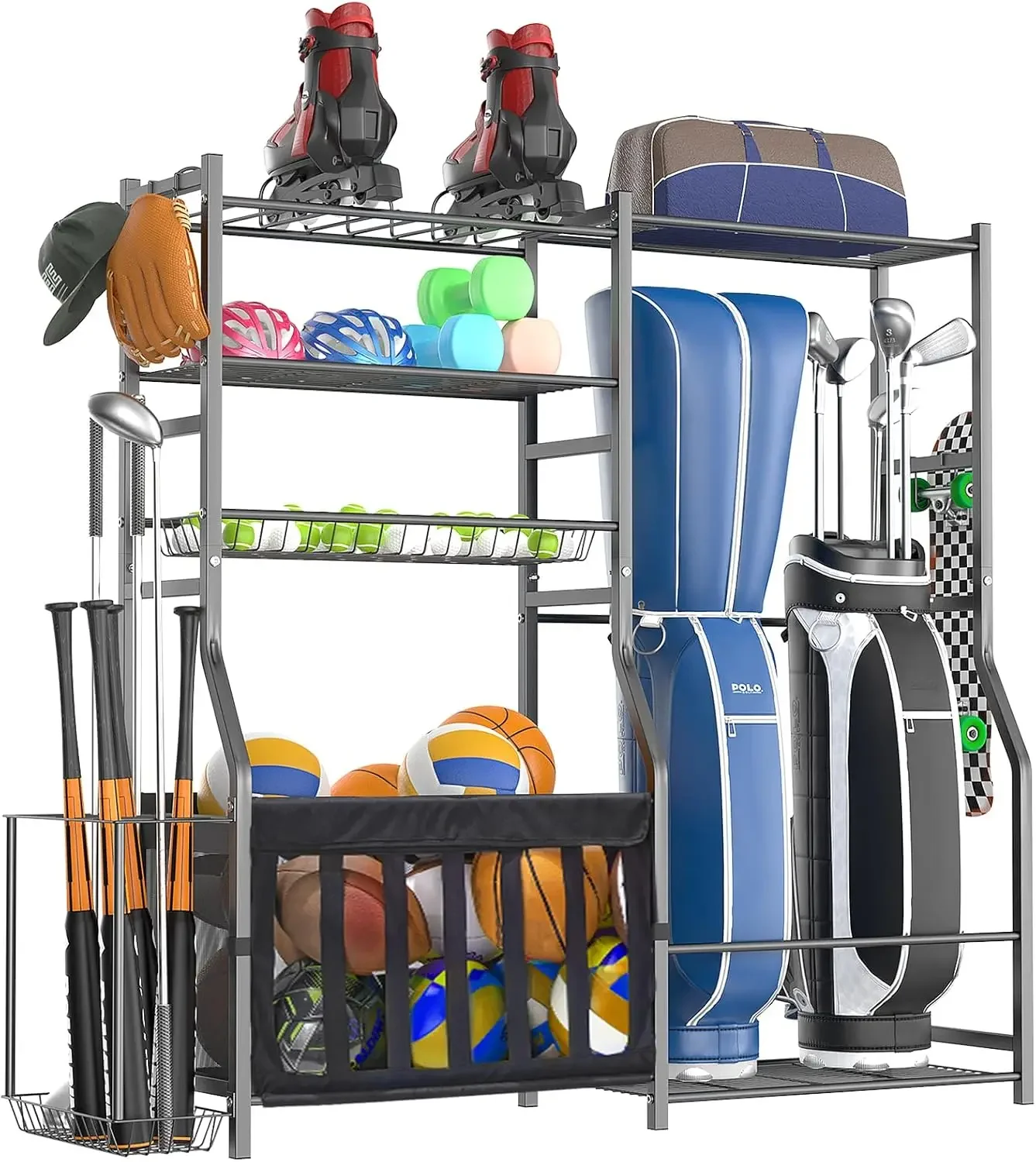 Sports Equipment Bat - Robuster Garagen-Sportgeräte-Organizer All-in-One Golftaschen-Aufbewahrungsregal Multisport-Ballhalter für