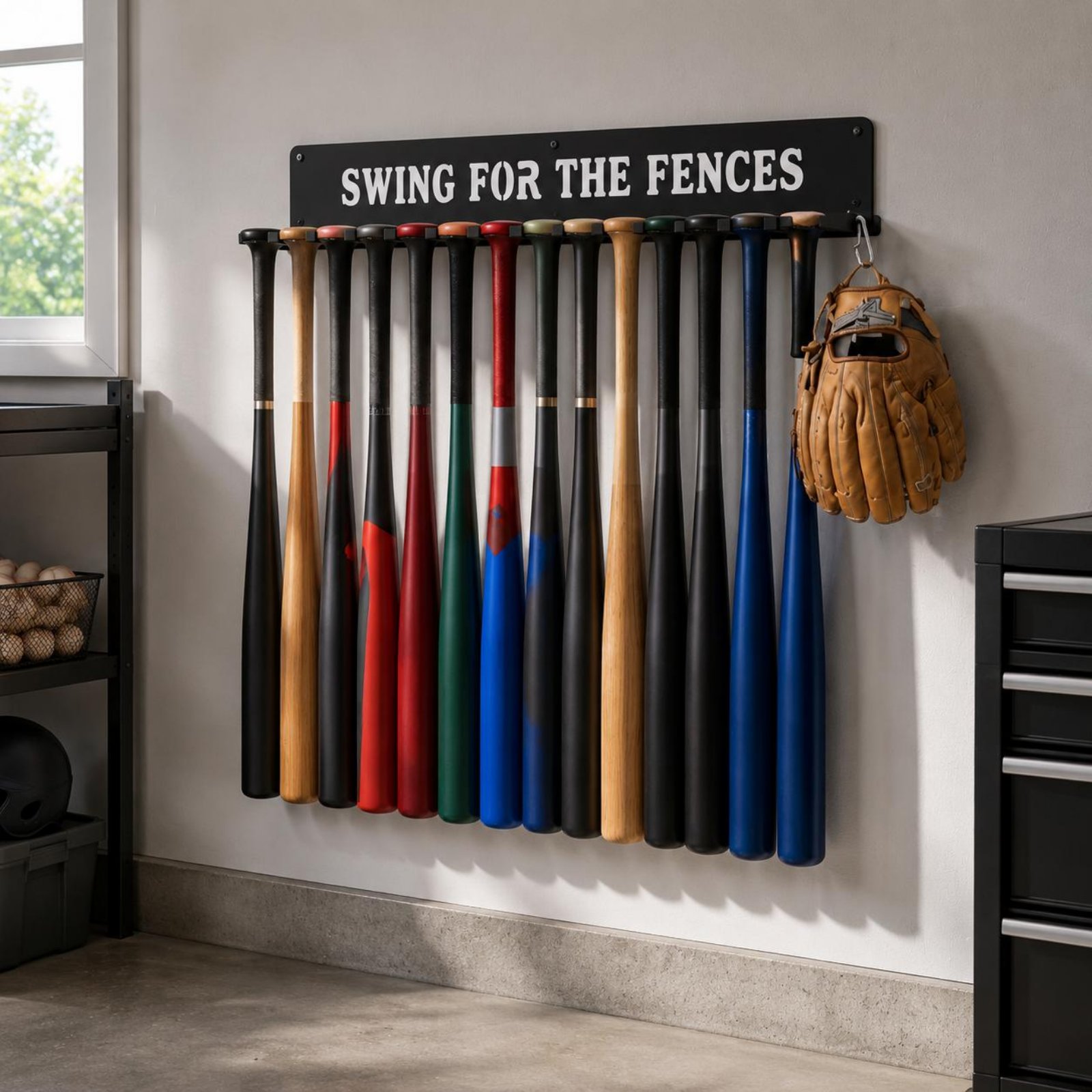 Sports Equipment Bat - 14 Bats 14 Sportgeräte-Aufbewahrungsregal mit Karabinerhaken,