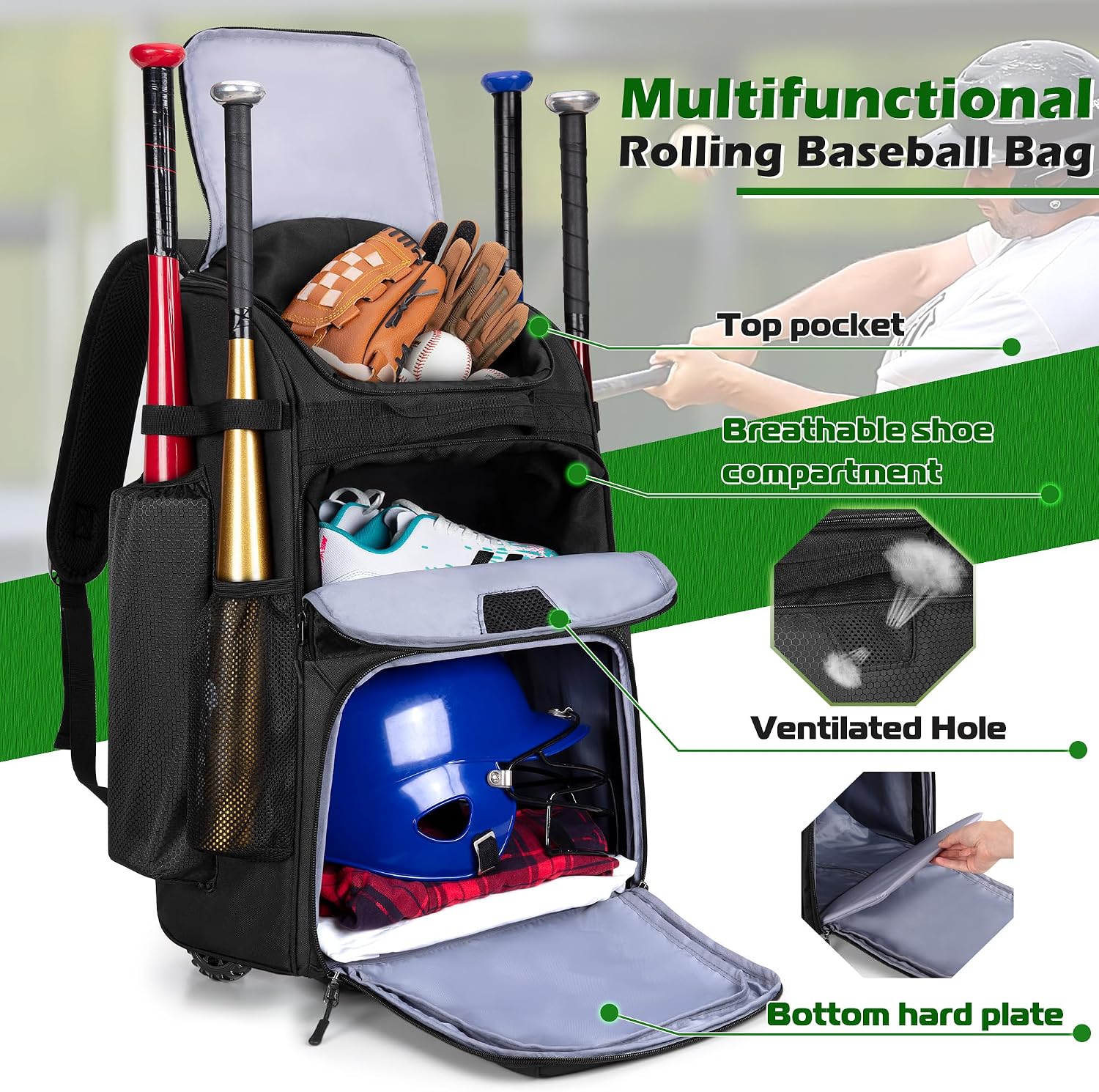 Rollender Baseball-Rucksack mi – Sports Equipment Bat Bewertung und Preis